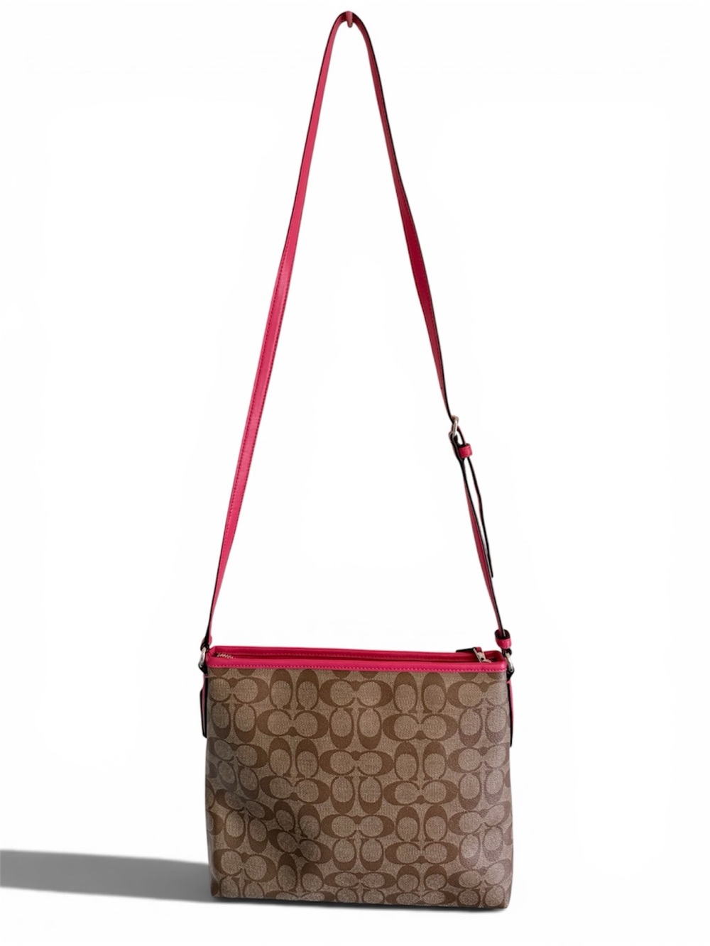 Coach Signature File Bag Pink and Khaki Crossbody Bag #F58297 - Picture 2 of 9